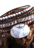 Pulsera Boho, RH, Pulsera de Cuero de 5 Capas, Piedras Naturales Mixtas y Cristal Azul